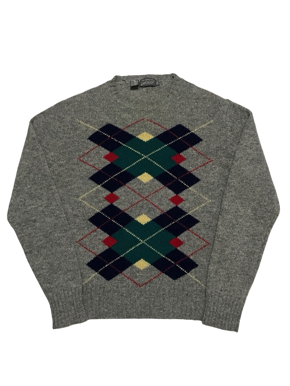 Vintage 80s 90s Lord And Taylor 100% Wool Argyle Sweater Men's M Gray